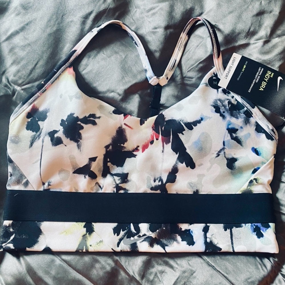 Nike Black and White Floral Sports Bra
